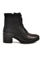 Black Genuine Leather Women's Heeled Boots with Fleece Inside - 2
