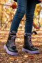 Black Purple Fleece Inside Lace up Zippered Girls' Boots - 3