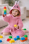 Hooded Baby Kids Bathrobe with Cute Pink Rabbit Figure - 2