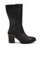 Black Genuine Leather Zippered Fleece Women's Heeled Boots - 2