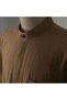 Ensar Shirt Anti-Sweat 100% Cotton Flared Linen Hidden Placket Long Sleeve Metal Snap Fasteners Brown Color - 3