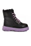 Black Purple Fleece Inside Lace up Zippered Girls' Boots - 2