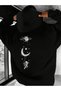 Astronaut and Planet Printed Black Hooded Long Sleeve Zippered Sweatshirt-Cardigan Unisex