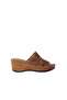 Genuine Leather Laser Cut Wedge Heel Women Slipper |   Alb26600602Y