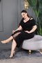 Off-The-Shoulder Tulle Detail Plus Size Stretchy Fabric Bust Ruched Slits Lace Black Midi Dress - 8