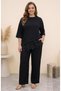 Women's Plus Size Crew Neck Short Sleeve Soft Modal Fabric Cross Lace Detailed Stretchy Blouse 26200 - 7