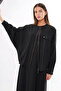 Front Zipper Beaded Detailed Bat Sleeve Bolero Dress Set 940 Black - 3