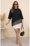 Women's Plus Size Crew Neck Short Sleeve Soft Modal Fabric Cross Lace Detailed Stretchy Blouse 26200 - 2