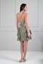 Women's Degaje Collar Rope Strap a Lined Skirt with Side Ruffles S Glittery Short Dress - 4