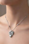 Silver Color Bow White Heart Model Ball Chain Steel Necklace