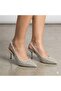 Park Moda Stone Detailed Closed Toe Heeled Women's Shoes Silver - 5