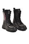Black Fur-Lined Lace-Up Zippered Girl's Boots - 3