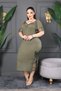 V-Neck Chiffon Sleeve Detail Slit Plus Size Midi Length Black Dress with Bow Accessory