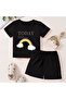 Rainbow Printed Children's T-Shirt Shorts Top-Down Combination Set