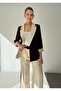 Contrast Color Paneled Blazer Jacket Palazzo Pants Cream - Plum Women's Suit - 2