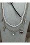 Multi-Layered Women's Necklace with Pearl Detail and Heart Lock and Key Figure - 2
