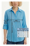 Women's Stonewashed Silk Visual Effect Epaulettes Modal Shirt - 8