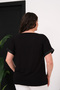 Women's Plus Size Black, Leather-Look Block and Stone Detailed Low Sleeve Blouse 65N39423 - 6