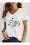 Women's Cat Printed V-Neck Sleeved Regular Fit T-Shirt