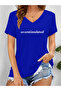 Women's Summer Printed V-Neck Sleeved Regular Fit T-Shirt