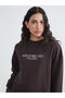 Lcw Modest Brown Crew Neck Nyc Printed Women's Sweatshirt Tunic
