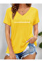 Women's Summer Printed V-Neck Sleeved Regular Fit T-Shirt