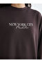 Lcw Modest Brown Crew Neck Nyc Printed Women's Sweatshirt Tunic - 3