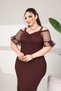 Plus Size Ruffled Tulle Sleeves Thick Straps Front Ruched Hem Tulle Above Top Lace Above Skirt Stretchy Fabric Dress - 3