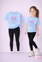 Girl's T-Shirt and Stretchy Leggings Set Children's Set %100 Cotton Mari̇e B Printed – Casual Comfortable Sports Combination