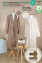 4 Piece Striped Bathrobe Set 100% Cotton Certified + Gift Leopard 4-Piece Coffee Cream Hand and Face Towels - 3