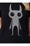 Women's Minimal Alien Character Printed Black T-Shirt 100% Cotton Casual - 5