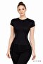 قميص أسود قصير الأكمام للنساء من Black Crew Neck Basic فائق النعومة - 8