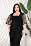 Plus Size Chest Size Ruched Tulle Sleeves Drawstring Detail Flared Two-Piece Set - 2