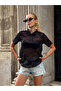 Women's Black Sheer Lace Polo Collar Short Sleeve Blouse - 3