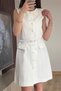 Elegant White Buttoned Short Modern Dress with Belt Buttons - 6