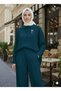 Women's Two-Piece Suit Shirt Pants Suit with Brooch Detail - 5