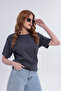 Women's Anthracite Basic T-Shirt – Regular Fit Crew Neck 100% Cotton 30/1 Single Jersey Fabric Casual T-Shirt - 7