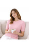 Women's Powder Pink Crew Neck Hair Knit Patterned Short Sleeve Knitwear Blouse - 2