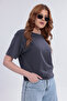 Women's Anthracite Basic T-Shirt – Regular Fit Crew Neck 100% Cotton 30/1 Single Jersey Fabric Casual T-Shirt - 3
