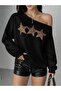 سويت شيرت نسائي من Leopard Stars مطبوع برقبة قارب قصة فضفاضة - 6