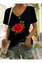 Women's Gül Printed V-Neck Sleeved Regular Fit T-Shirt