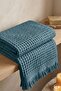100% Cotton Waffle Patterned Hand and Head Towel - 50X90 cm - Petrol Green - 2
