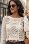 Women's Ecru Lace-Like Knit Knitted Cropped Knitwear Blouse