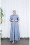Button Detailed Bolero and Elastic Waist Hijab Dress Blue Hnt8540 - 5