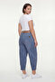 Women's Navy Blue Summer Trousers with Elastic Waist and Belt Accessories, Shalwar Style Trousers - 3