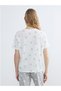 M1 Sezon White Crew Neck Heart Printed Women's Pajama Top - 6