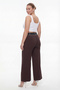 Women's Brown Summer Waist-Tied Trousers with Ribbed Stone Accessories and Piping Legs - 5