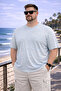 Men's Large Size Summer Trend A.Blue Textured Linen T-Shirt - 3