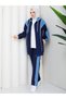3-Piece Women's Sports Set Two Thread Pa Cotton Ot Detailed Ka Hooded Et N-05502 _ Navy Blue - 2