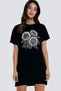 Summer Flowers Black Short Sleeve Combed Cotton Women's T-Shirt Dress